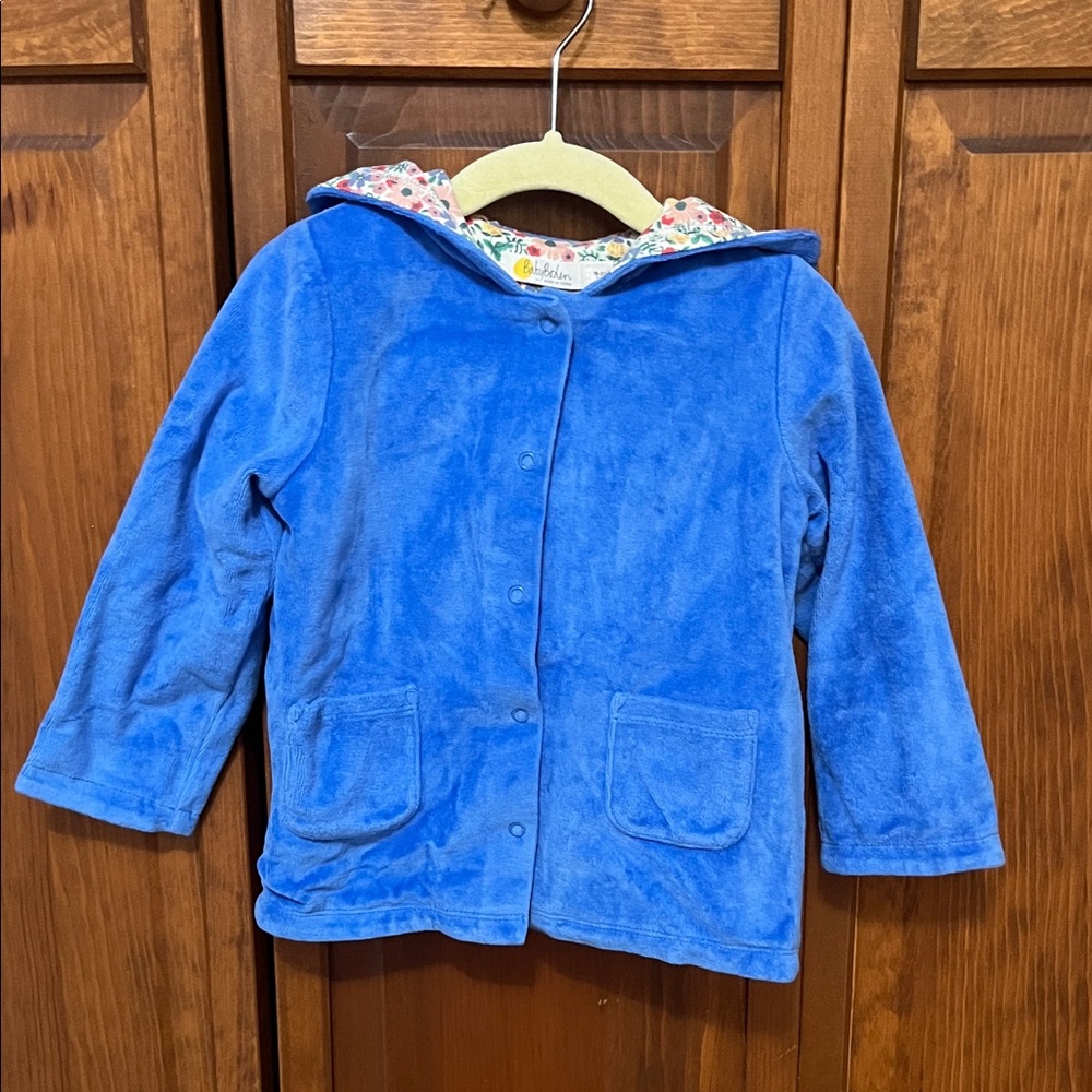 Baby Boden Bright Blue Button Up Velour Jacket | Sz. 18-24 mo